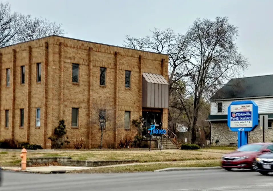 The Clintonville Family Dentistry building at 4425 N High Street, Columbus, with the blue Shirin Amini D.D.S. sign on the front